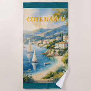 Vintage Style Cote D'Azur French Travel  Beach Towel
