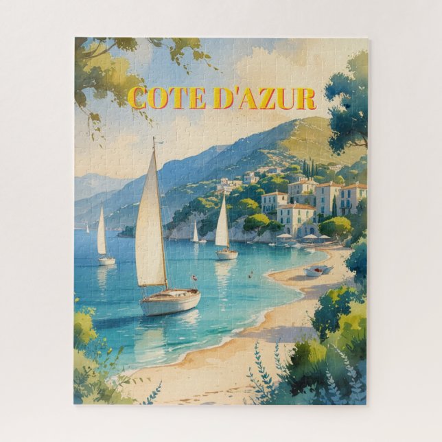 Vintage Style Cote D'Azur French Travel Jigsaw Puzzle (Vertical)