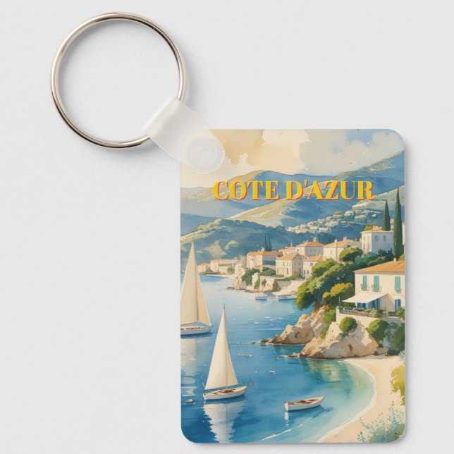 Vintage Style Cote D'Azur French Travel  Key Ring (Front)