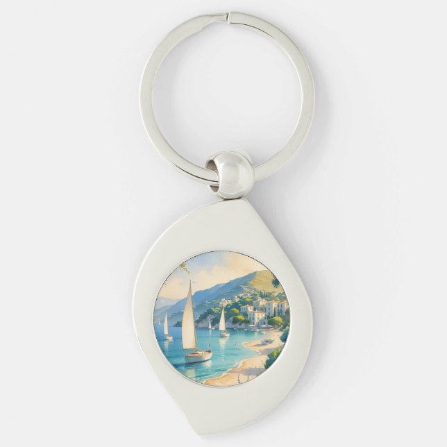 Vintage Style Cote D'Azur French Travel  Key Ring (Front)