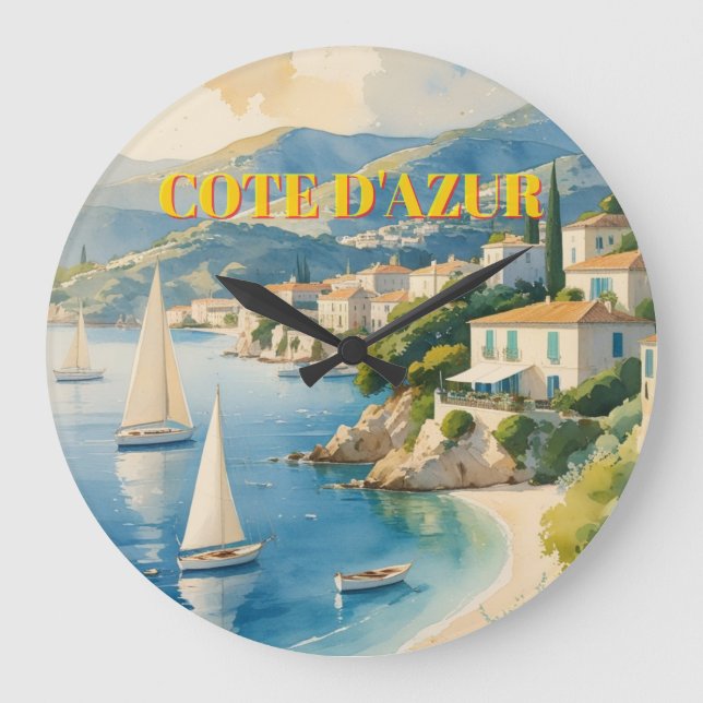 Vintage Style Cote D'Azur French Travel  Large Clock (Front)