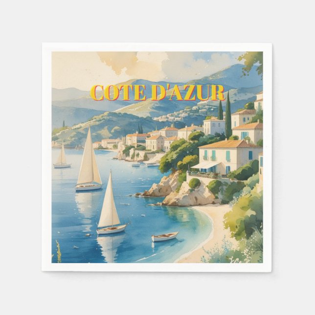 Vintage Style Cote D'Azur French Travel  Napkin (Front)