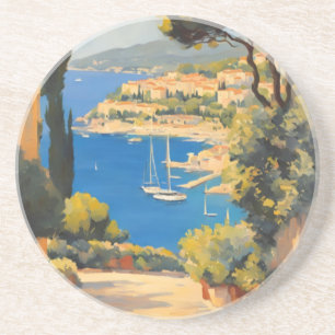 Vintage Style Cote D'Azur French Travel Painting Coaster