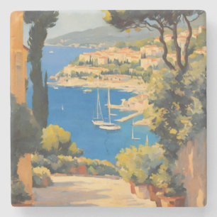 Vintage Style Cote D'Azur French Travel Painting Stone Coaster