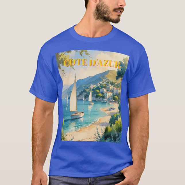 Vintage Style Cote D'Azur French Travel  T-Shirt (Front)