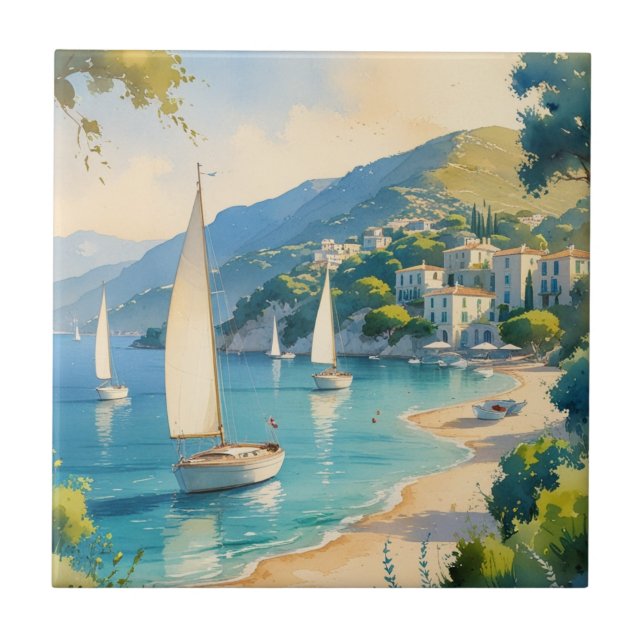 Vintage Style Cote D'Azur French Travel  Tile (Front)