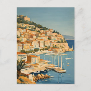 Vintage Style Cote D'Azur French Travel Watercolor Postcard