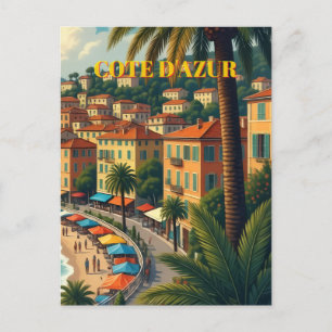 Vintage Style Cote D'Azur Travel Illustration  Postcard
