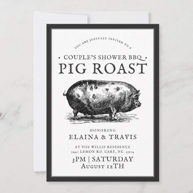 Vintage Style | Couple's Shower BBQ Pig Roast Invitation (Front)