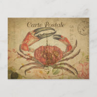 Vintage Style Crab French Carte Postale