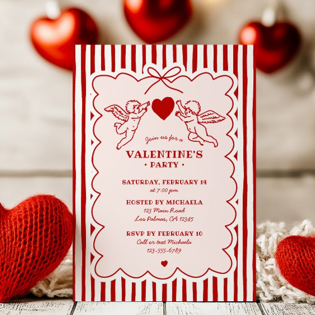Vintage Style Cupid Doodles Valentine's Day Party Invitation (Creator Uploaded)