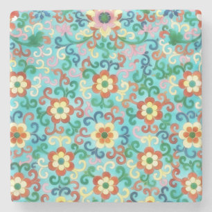 Vintage Style Cute Flowers Floral Art Marble Stone Coaster