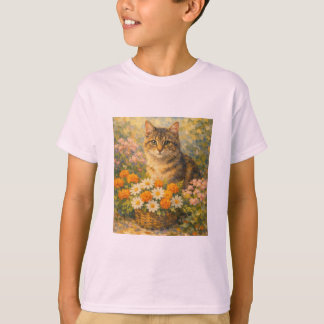 Vintage Style Cute Kitten in Flower Garden T-Shirt