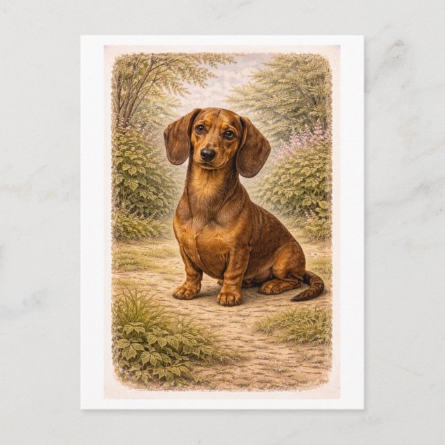 Vintage-Style Dachshund Postcard (Front)
