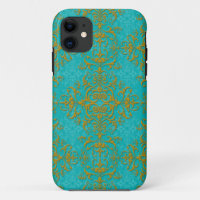 Vintage Style Damask Turquoise Aqua Gold Pattern