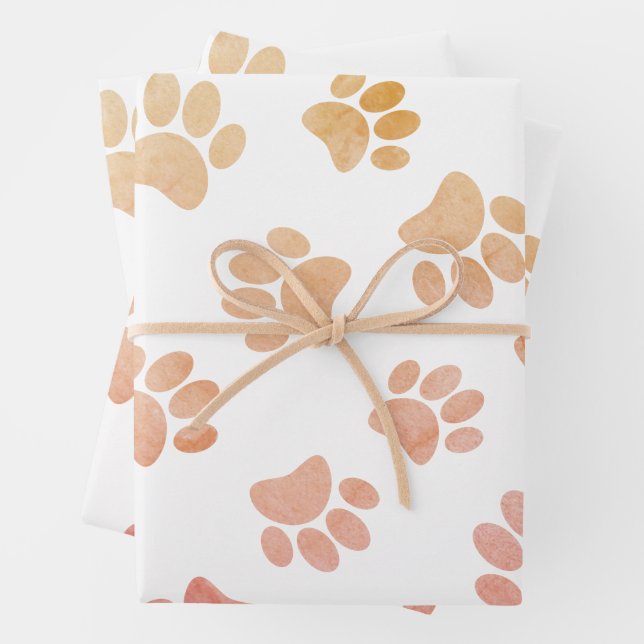 Vintage Style Dog Paw Prints Wrapping Paper Sheet (In situ)