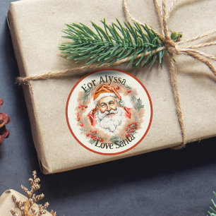 Vintage Style Drawing Soft Pastel Gift From Santa  Classic Round Sticker
