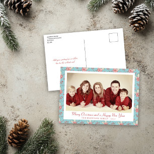 Vintage Style Duck Egg Blue Holly Photo Holiday Postcard