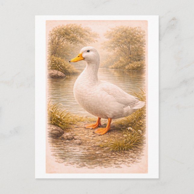 Vintage-Style Duck Illustration Postcard (Front)
