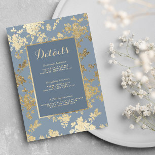 Vintage Style Dusty Blue Gold Floral Details Enclosure Card