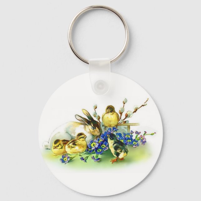 Vintage Style Easter Bunny Keychain (Front)