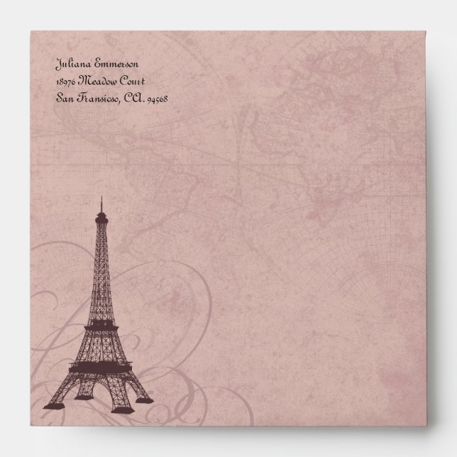 Vintage Style Eiffel Tower Paris Square Envelopes (Front)