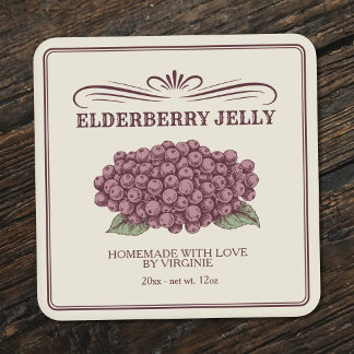 Vintage-Style Elderberry Jelly Label Sticker