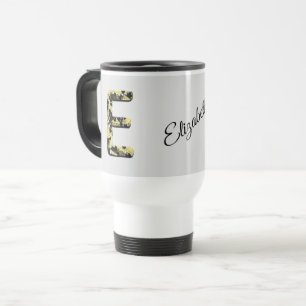 Vintage Style Elegant Gold Black Letter E Monogram Travel Mug