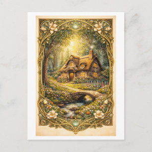 Vintage-Style English Cottage Illustration Postcard