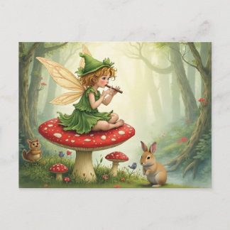 Vintage Style Fairy Tale Flautist Postcard