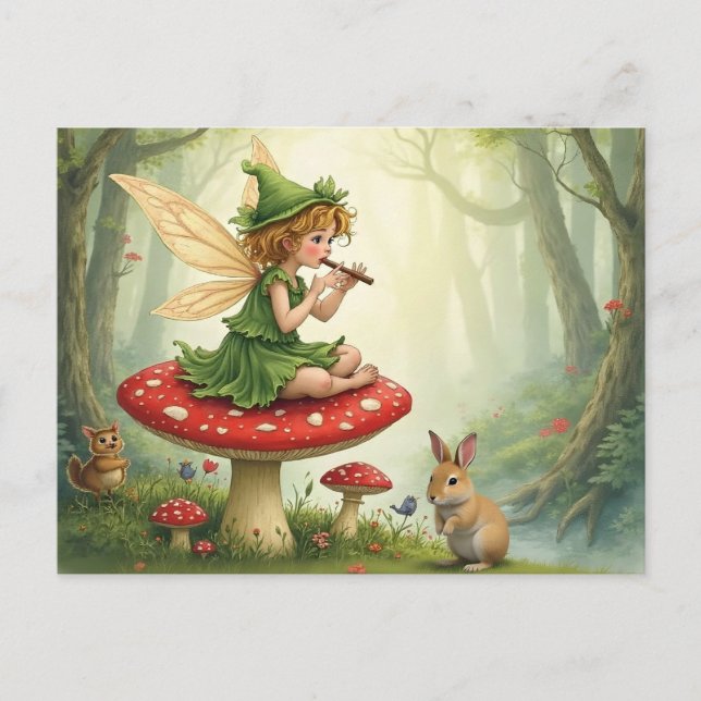 Vintage Style Fairy Tale Flautist Postcard (Front)