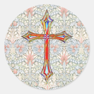 Vintage Style Faith Cross Colorful Classic Round Sticker