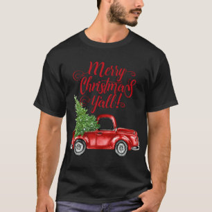 Vintage Style Farm Red Truck Merry Christmas Y'all T-Shirt