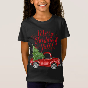 Vintage Style Farm Red Truck Merry Christmas Y'all T-Shirt