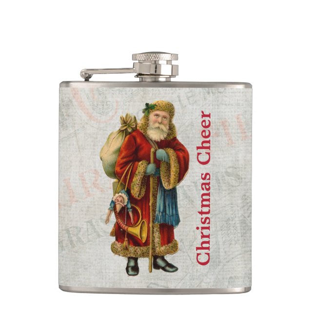 Vintage Style Father Christmas Santa Claus Hip Flask (Front)