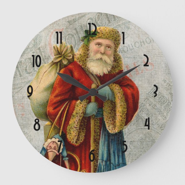 Vintage Style Father Christmas Santa Claus Large Clock (Front)