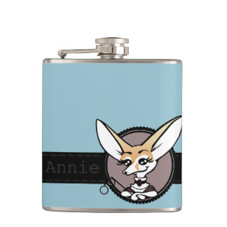VINTAGE STYLE FENNEC FOX LADY VINYL WRAPPED FLASK