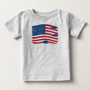 Vintage Style Fishing American Flag Red Blue Baby T-Shirt