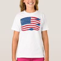 Vintage Style Fishing American Flag Red Blue