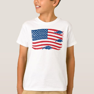 Vintage Style Fishing American Flag Red Blue T-Shirt