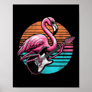 Vintage Style Flamingo Playing Guitar Rock And Rol Poster