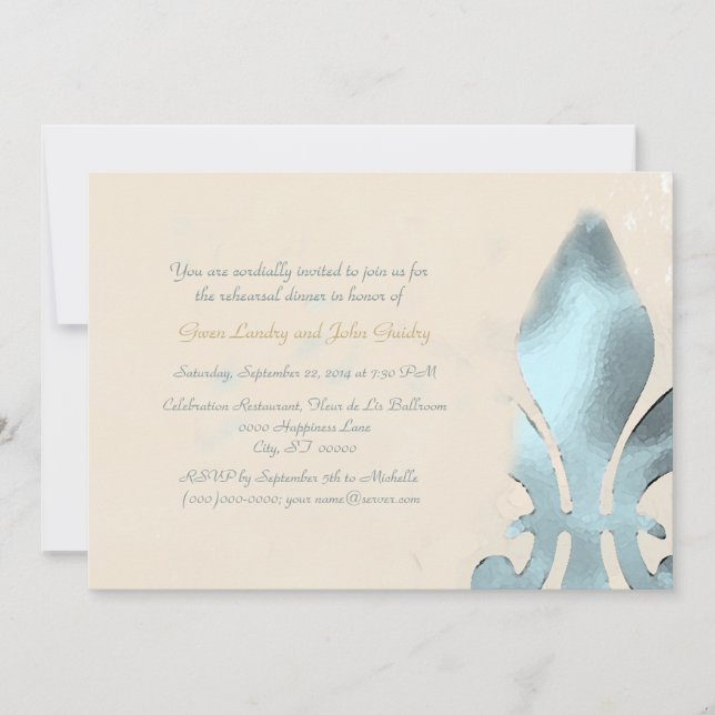 Vintage Style Fleur de Lis Rehearsal Dinner Invitation (Front)