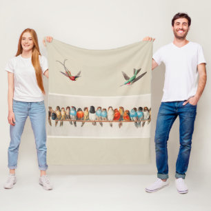 Vintage Style Flock of Perched Birds Fleece Blanket