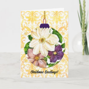 Vintage Style Floral Art Christmas Ornament Yellow Card