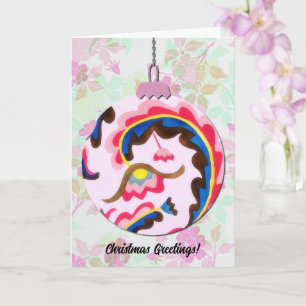 Vintage Style Floral Christmas Ornament Art Pink Card