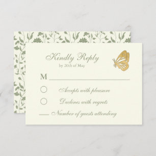 Vintage style Floral Cream and sage RSVP Card
