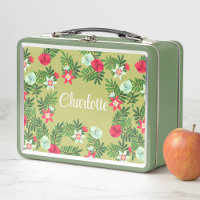 Vintage Style Floral Design Metal Lunch Box
