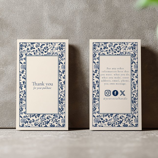 Vintage style floral frame social thank you enclos enclosure card (Vintage delftware thank you for your purchase insert card)