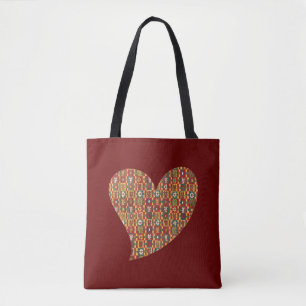 Vintage Style Floral Heart Burgundy Tote Bag