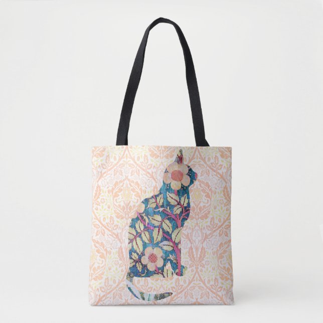 Vintage Style Floral Pattern Cat Tote Bag (Front)